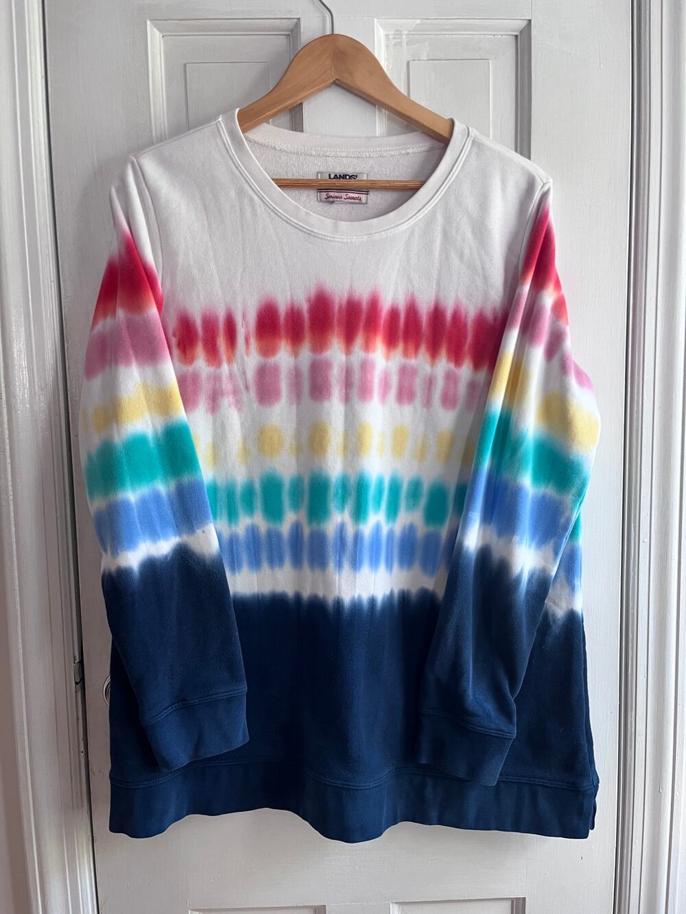 Lands End Serious Sweats Rainbow Tie Dye French Terry Tunic Sweatshirt L 14-16